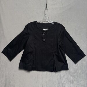 WD-NY Jacket Womens‎ 10 Black Cotton Blend Pleated 3/4 Sleeve Button Front Short